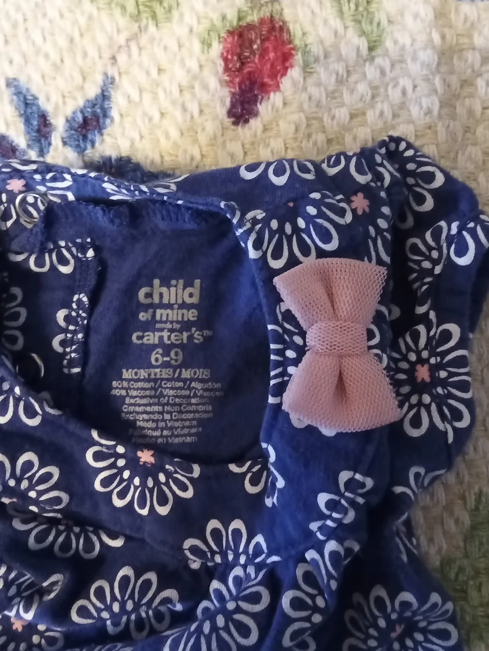 Carter's Blue Floral Peplum Tee with Pink Bow Accent